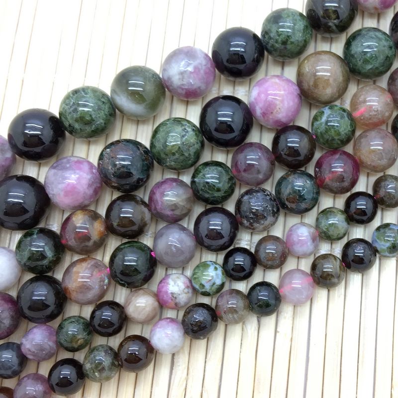 天然石散珠彩色碧玺圆珠珠子不加色DIY厂家跨境批发 Color Tourmaline Stone图