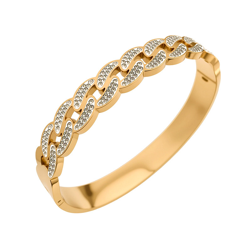 In-stock fashionable and creative titanium steel bracelet, girls' style, non-fading, cross-set diamond gold bracelet, wristband, stainless steel twist buckle bracelet details Picture