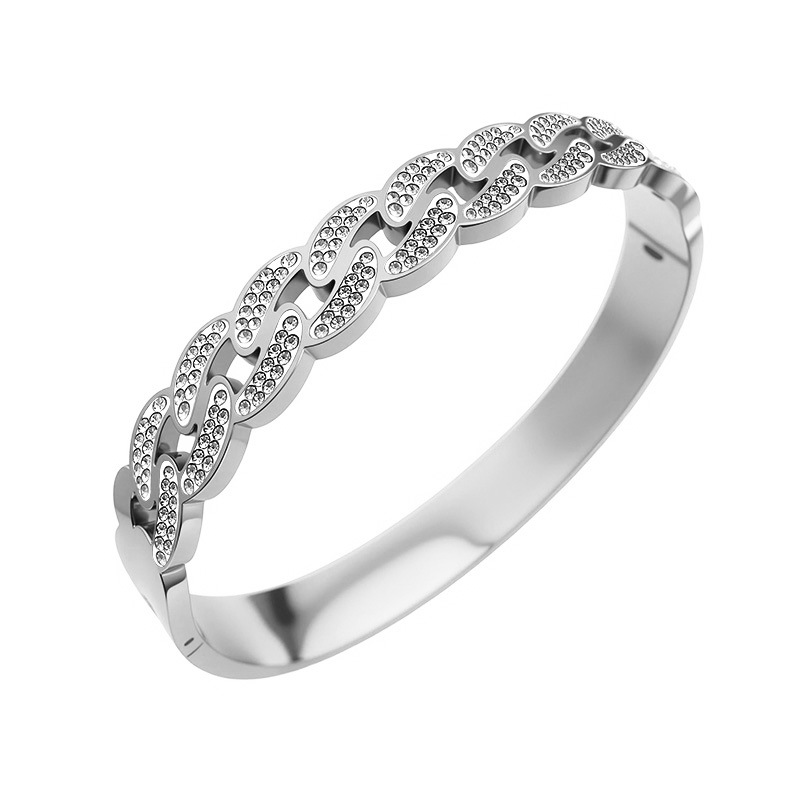 In-stock fashionable and creative titanium steel bracelet, girls' style, non-fading, cross-set diamond gold bracelet, wristband, stainless steel twist buckle bracelet Specification image