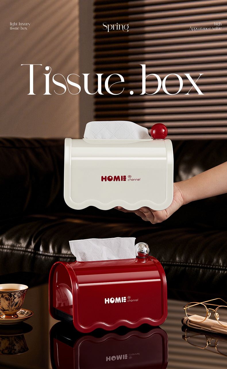 J06-7062 Tissue box, cream-style light luxury roll box, home desktop with spring tissue box detail image 2