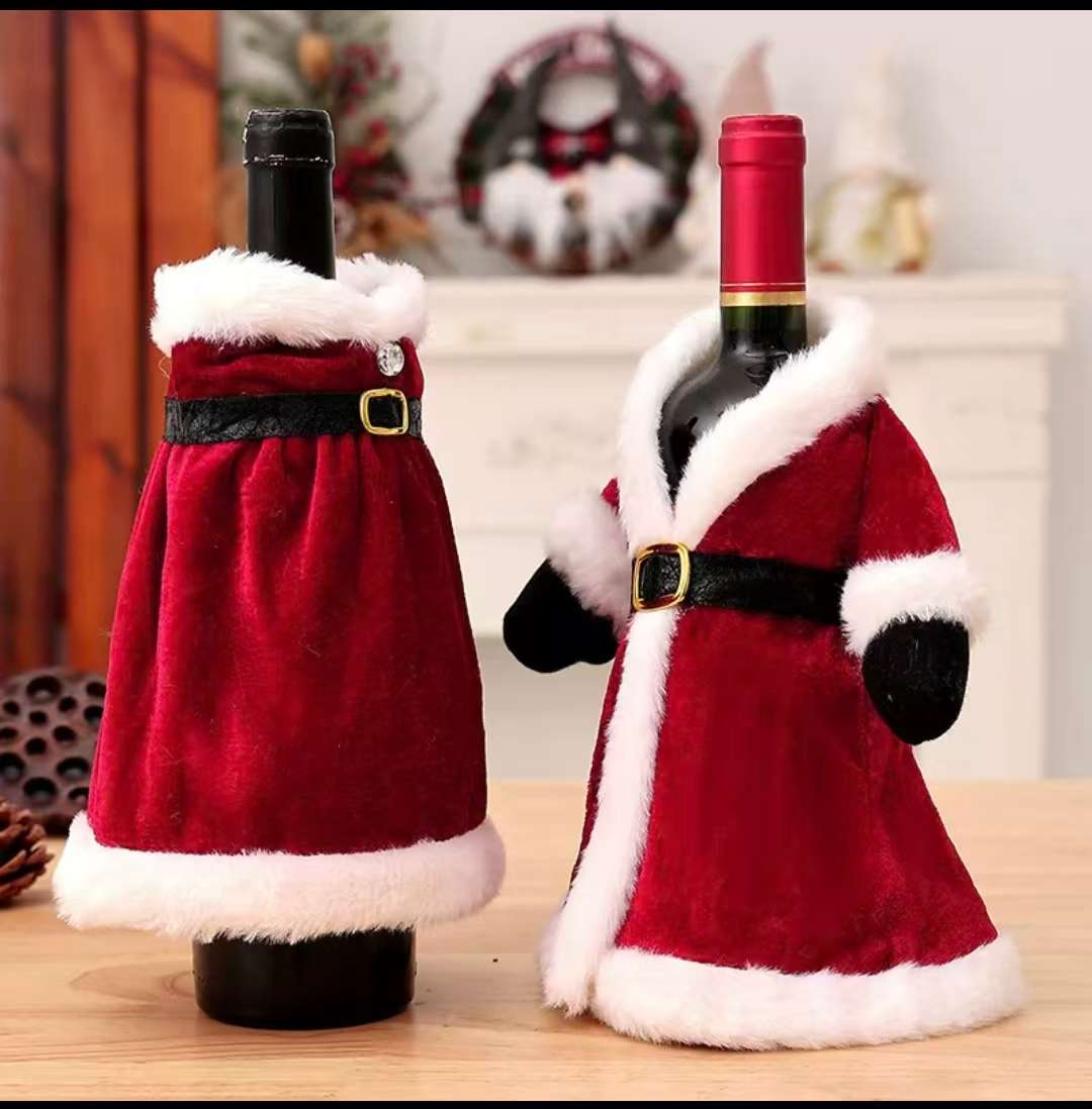 跨境新品圣诞装饰品裙子礼服酒瓶套创意圣诞红酒套居家餐桌装饰圣诞节