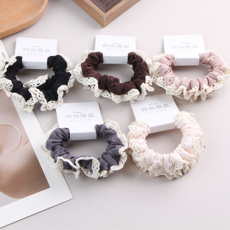 2条装韩系小肠发圈头绳奶茶色蕾丝花边发圈头饰布艺高品质大肠圈