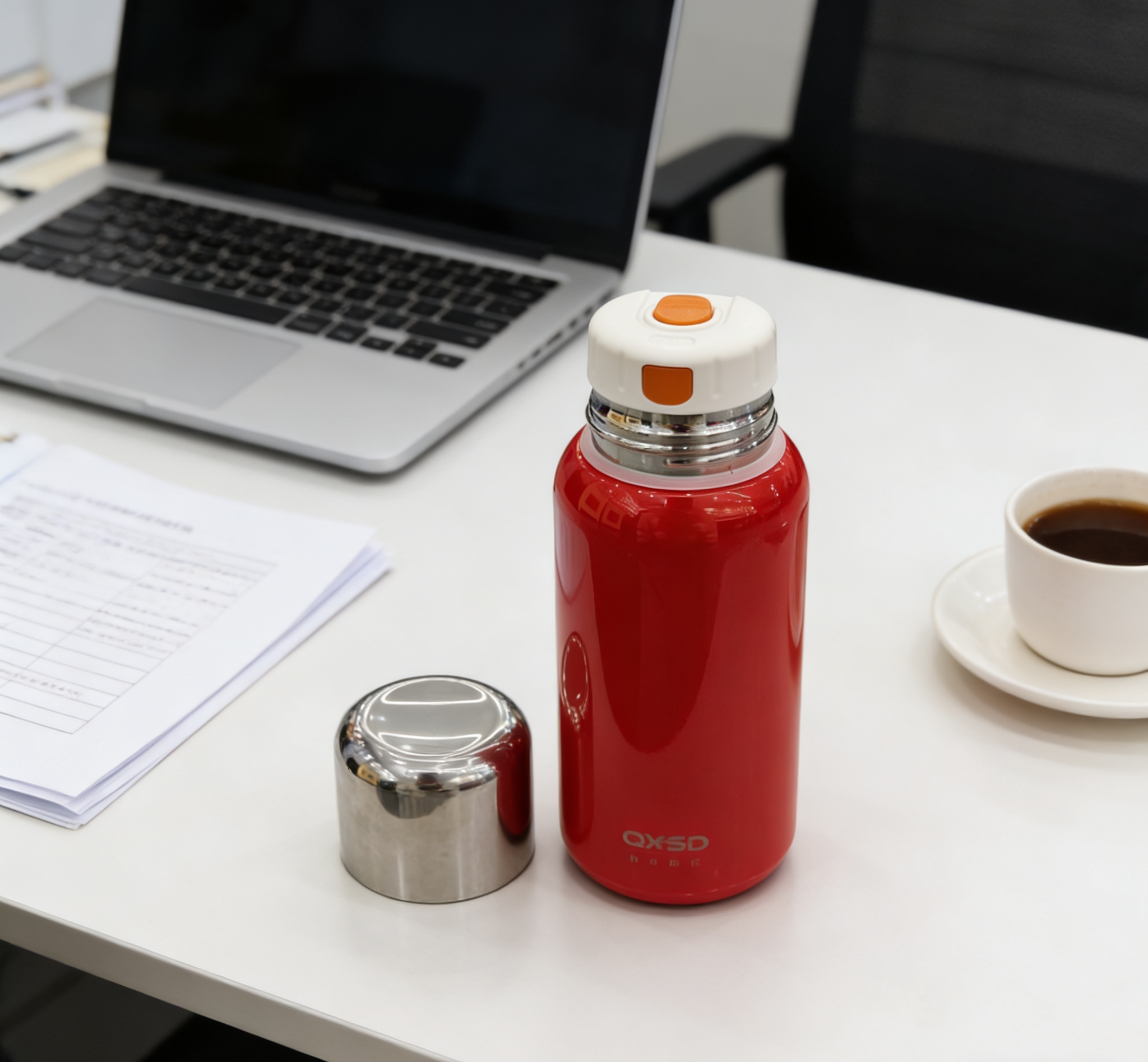 Double-layer vacuum insulated cup, women's portable compact car water cup, one-button opening lid, red high appearance level water cup, insulated cup, portable pocket cup, stainless steel vacuum insulated bottle, car bouncing lid drinking cup wholesale Item Picture