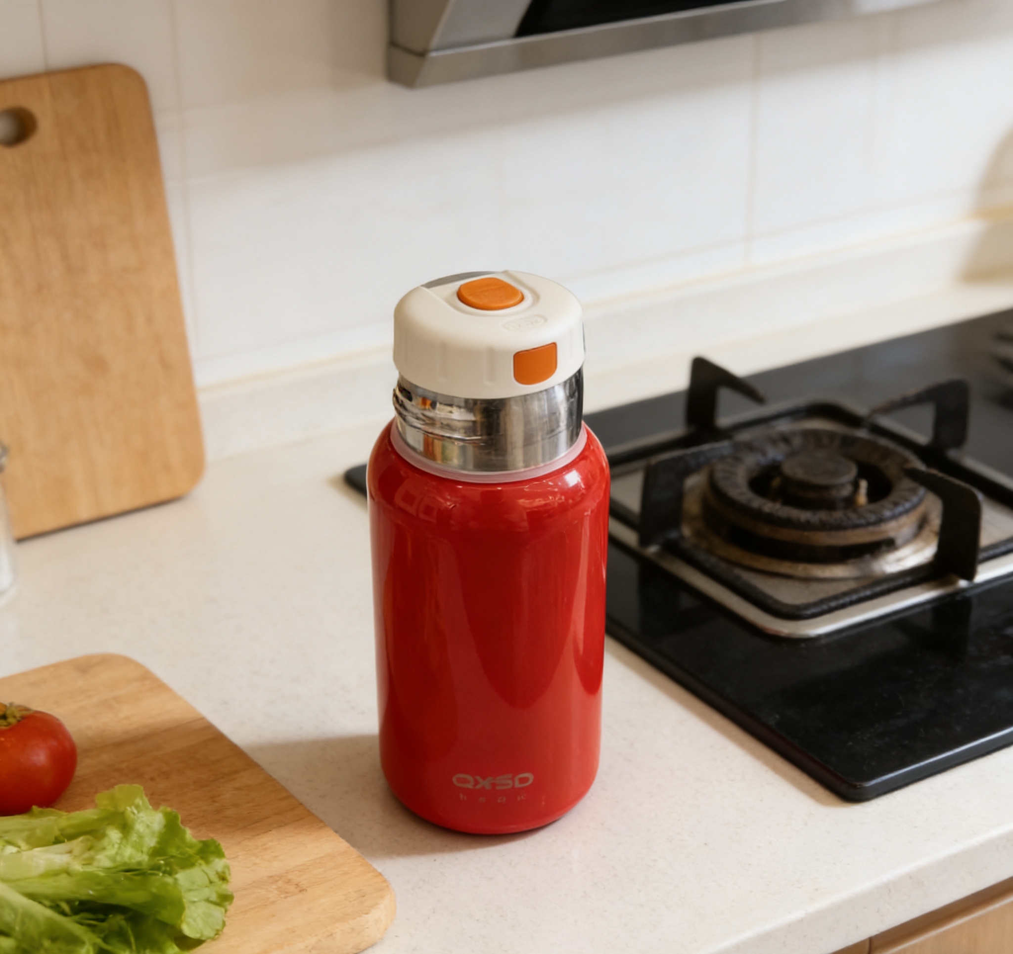 Double-layer vacuum insulated cup, women's portable compact car water cup, one-button opening lid, red high appearance level water cup, insulated cup, portable pocket cup, stainless steel vacuum insulated bottle, car bouncing lid drinking cup wholesale Specification image