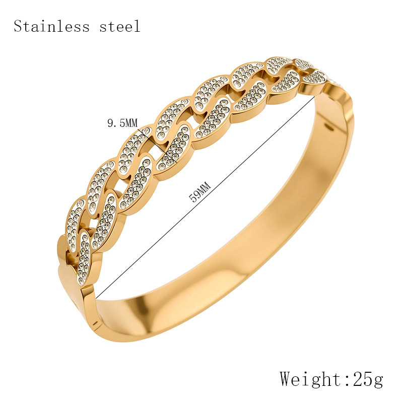 In-stock fashionable and creative titanium steel bracelet, girls' style, non-fading, cross-set diamond gold bracelet, wristband, stainless steel twist buckle bracelet detail image 2