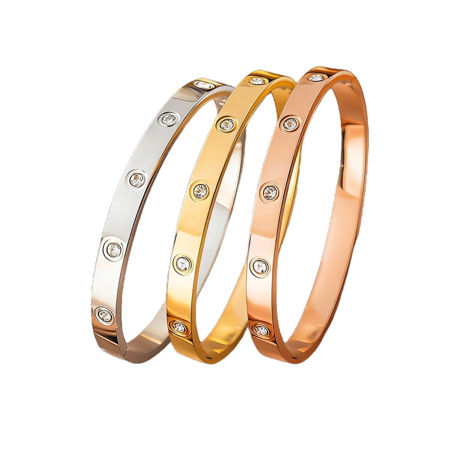 Cross-border high-end titanium steel bracelet manufacturer wholesale zircon full diamond ten diamond color retention jewelry stainless steel bracelet card bracelet with nail bracelet details Picture