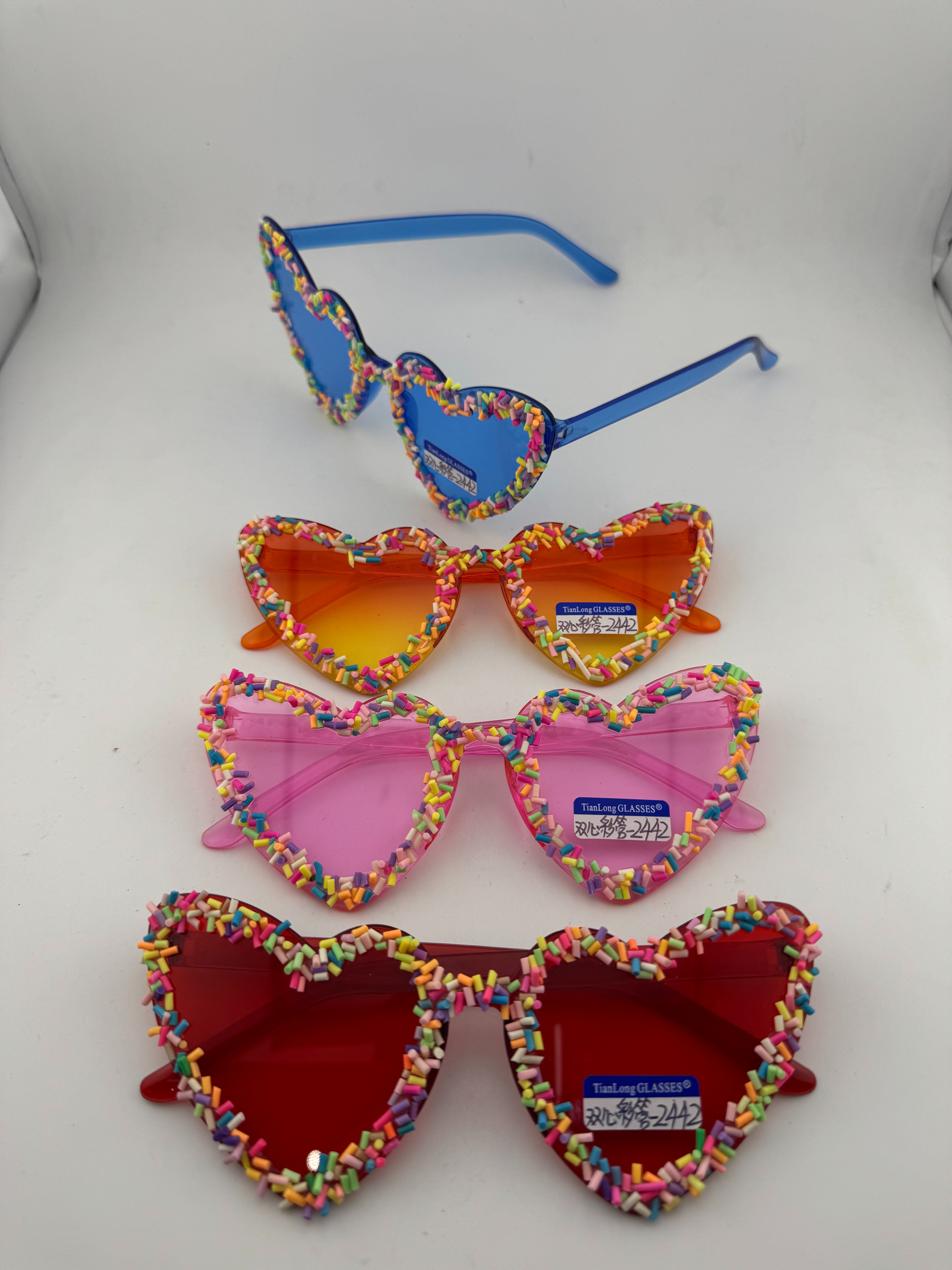 新款七彩棒棒水钻太阳镜欧美时尚心形墨镜女潮流舞会派对镶钻爱心