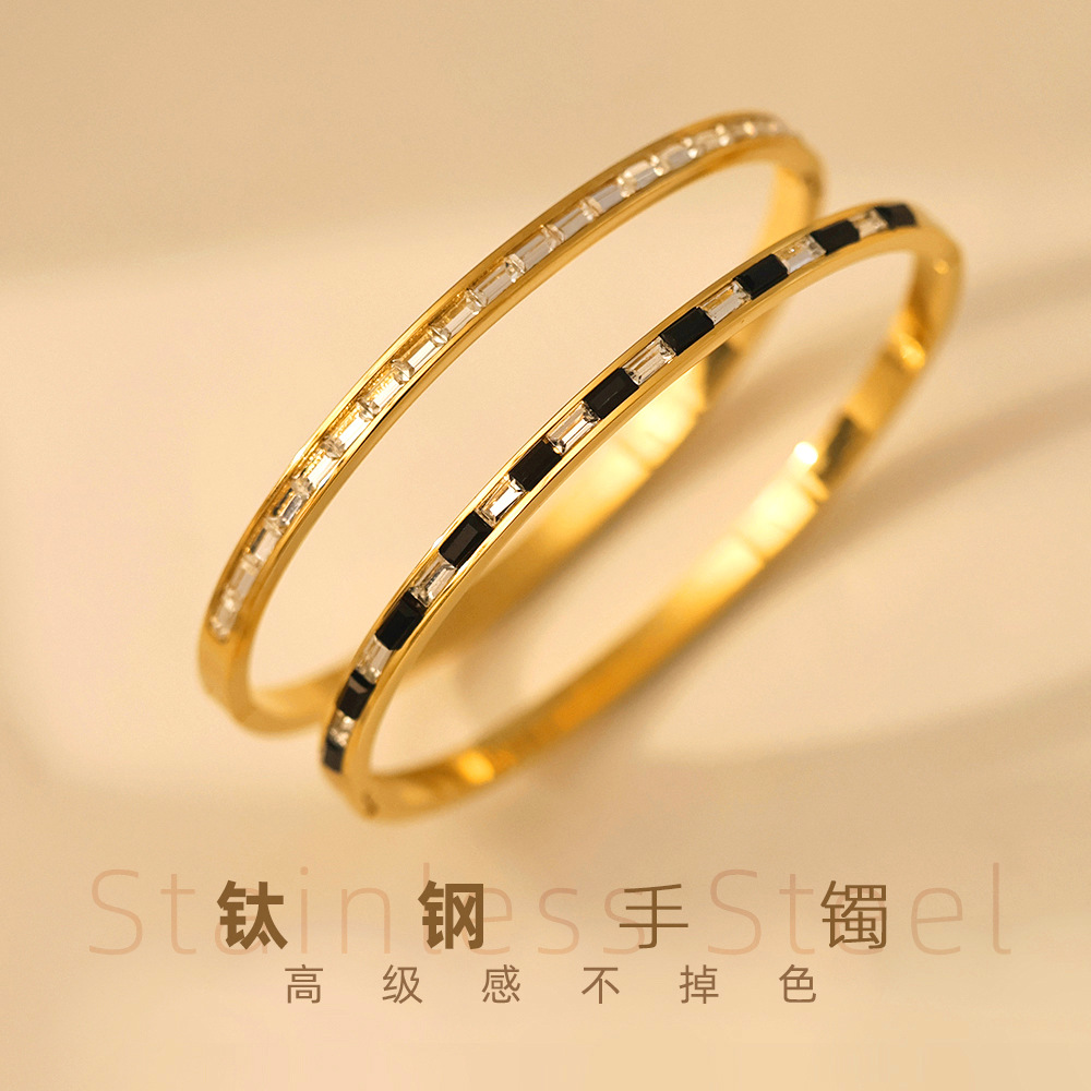 European and American stainless steel zircon bracelet, high-end style ins open bracelet, titanium steel bracelet, cross-border bracele