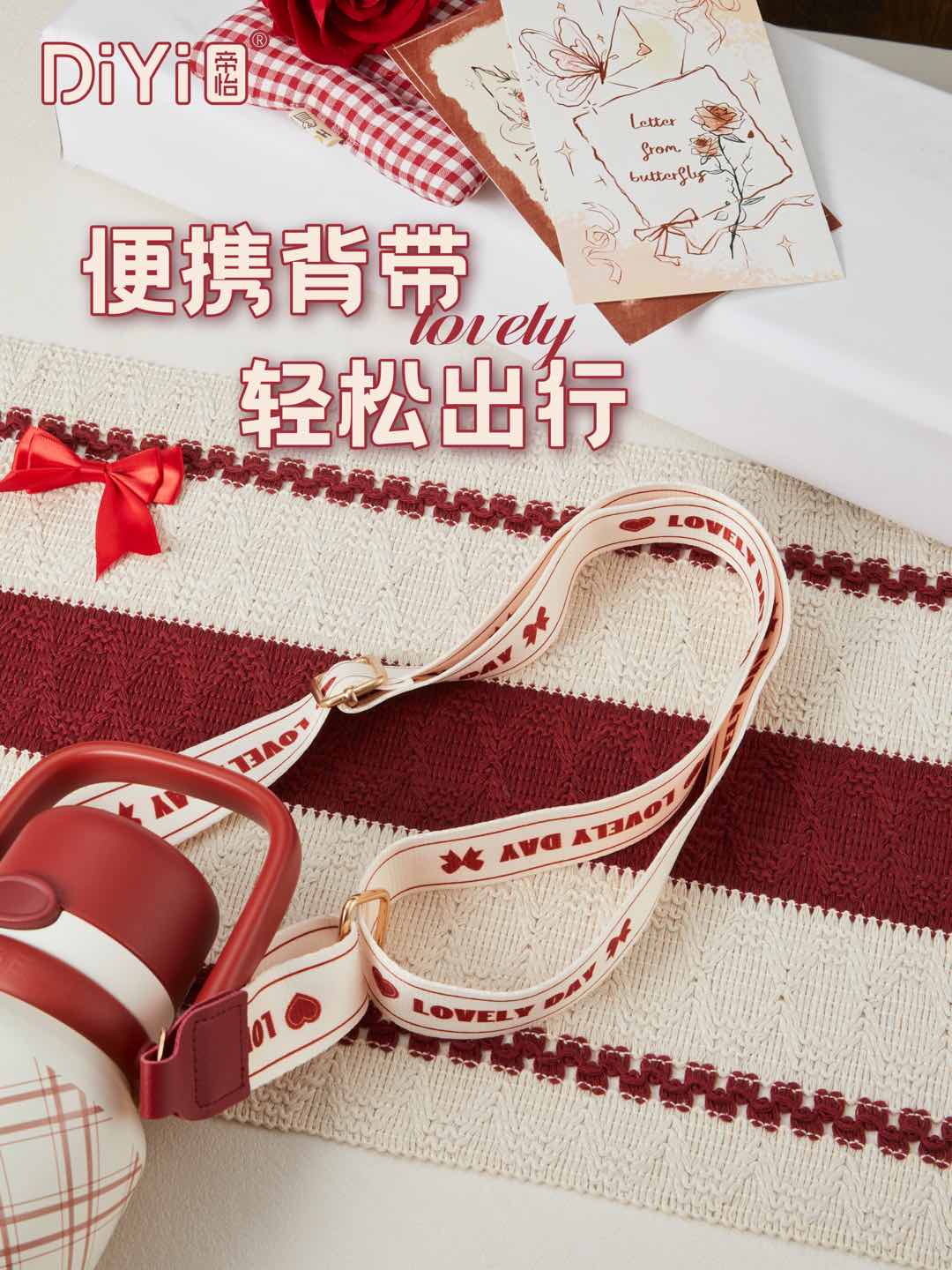 Diyi Heart Flower Series DY-BW1362 Diyi Double Drinking Handle Cup 900ml Large capacity, no need to worry about drinking. 5D three-dimensional pattern upgraded 316 stainless steel pic 3