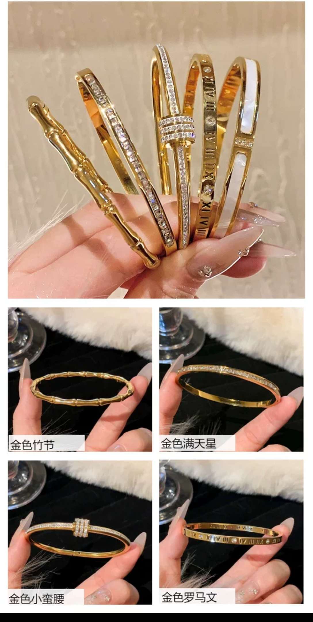 European and American stainless steel zircon bracelet, high-end style ins open bracelet, titanium steel bracelet, cross-border bracele detail image 2