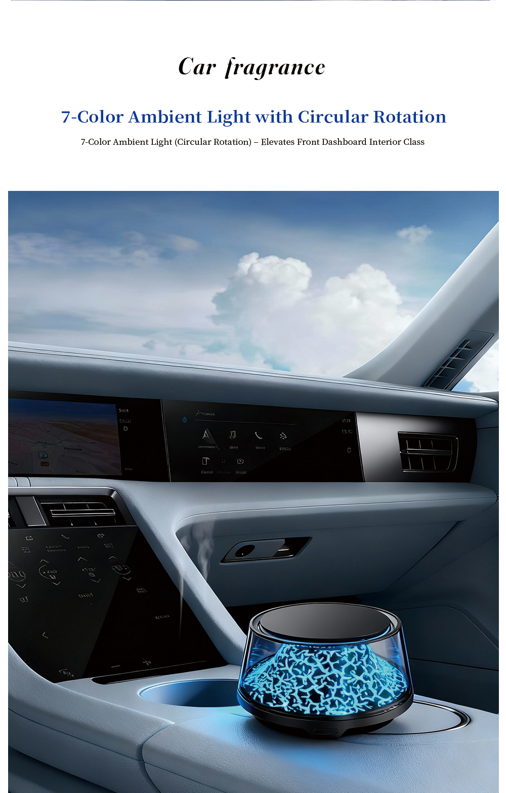 The new volcanic landscape cloud mist car aroma diffuser eliminates odors and leaves a long-lasting fragrance. The high-end aroma spray is available for start and stop in the car details Picture