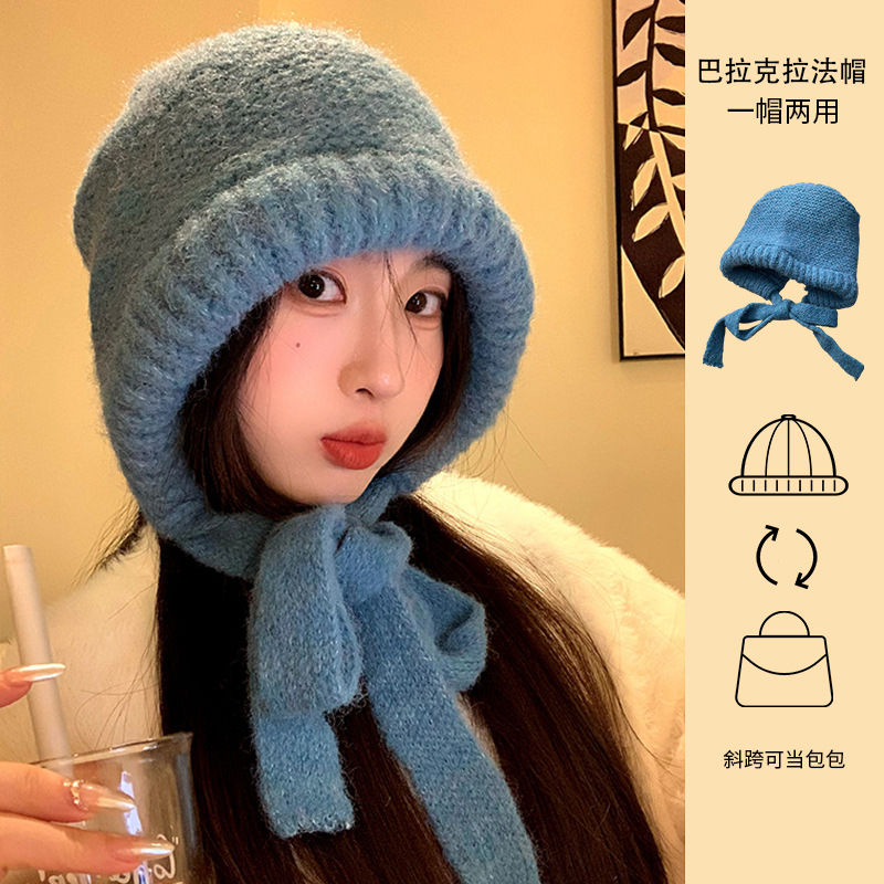巴拉克拉法帽子女冬季大头围防风保暖护耳针织帽韩版显脸小毛线帽 