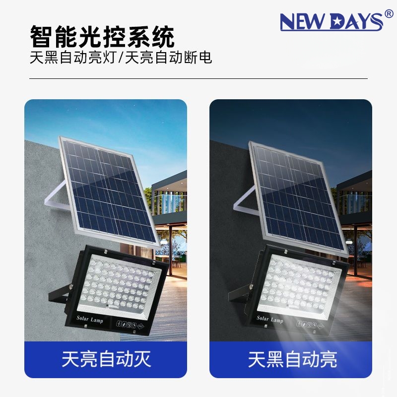 NEWDAYS brand cross-border new LED solar floodlight, private floodlight, private mold, IP67 waterproof and dustproof, wireless mobile, home garden lighting, emergency light, energy-saving and environmentally friendly, high-brightness street lamp details Picture