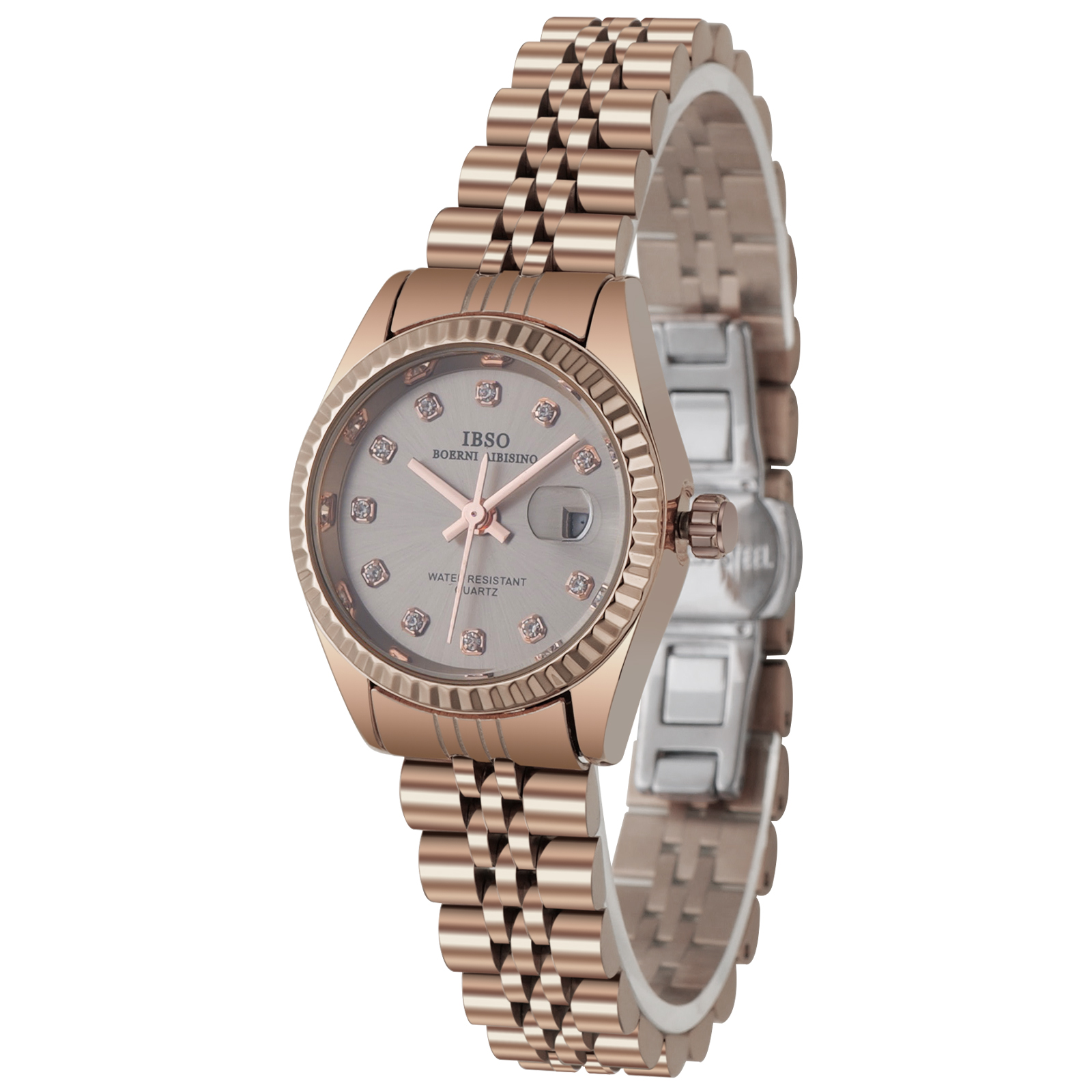 The manufacturer supplies IBSO steel band women's watch with diamond-encrusted calendar small dial for cross-border export 1172 details Picture
