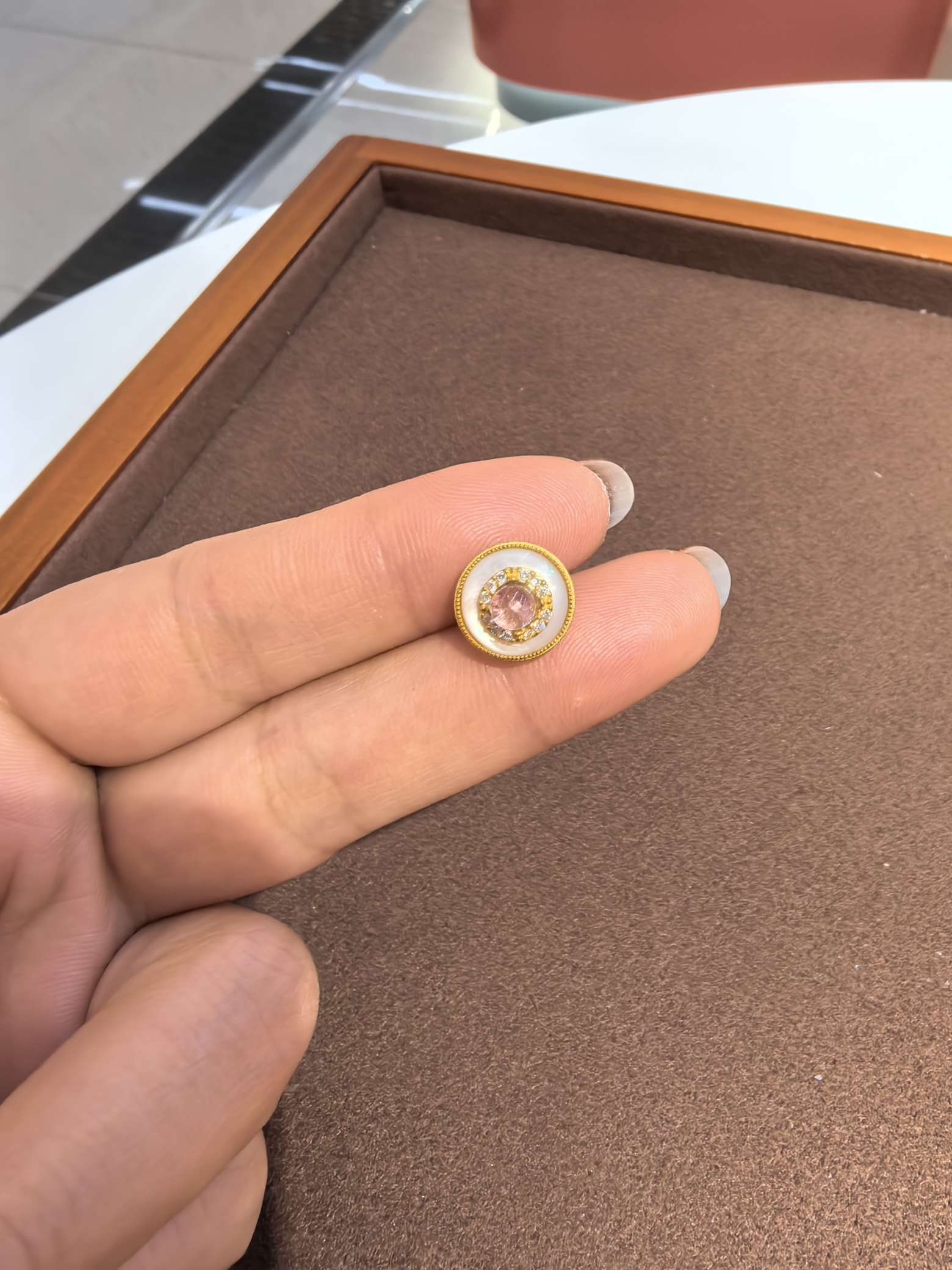  s925  银碧玺白贝圆形花丝配件 9m 4m p2572