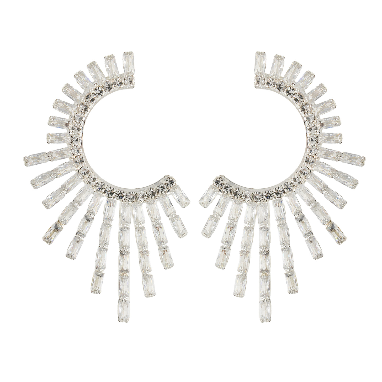Factory direct sales, cross-border,  exaggerated C-shaped zircon earrings, European and American fashionable and trendy design sense  earrings sunflower-shaped accessories feminine claw chain earrings details Picture