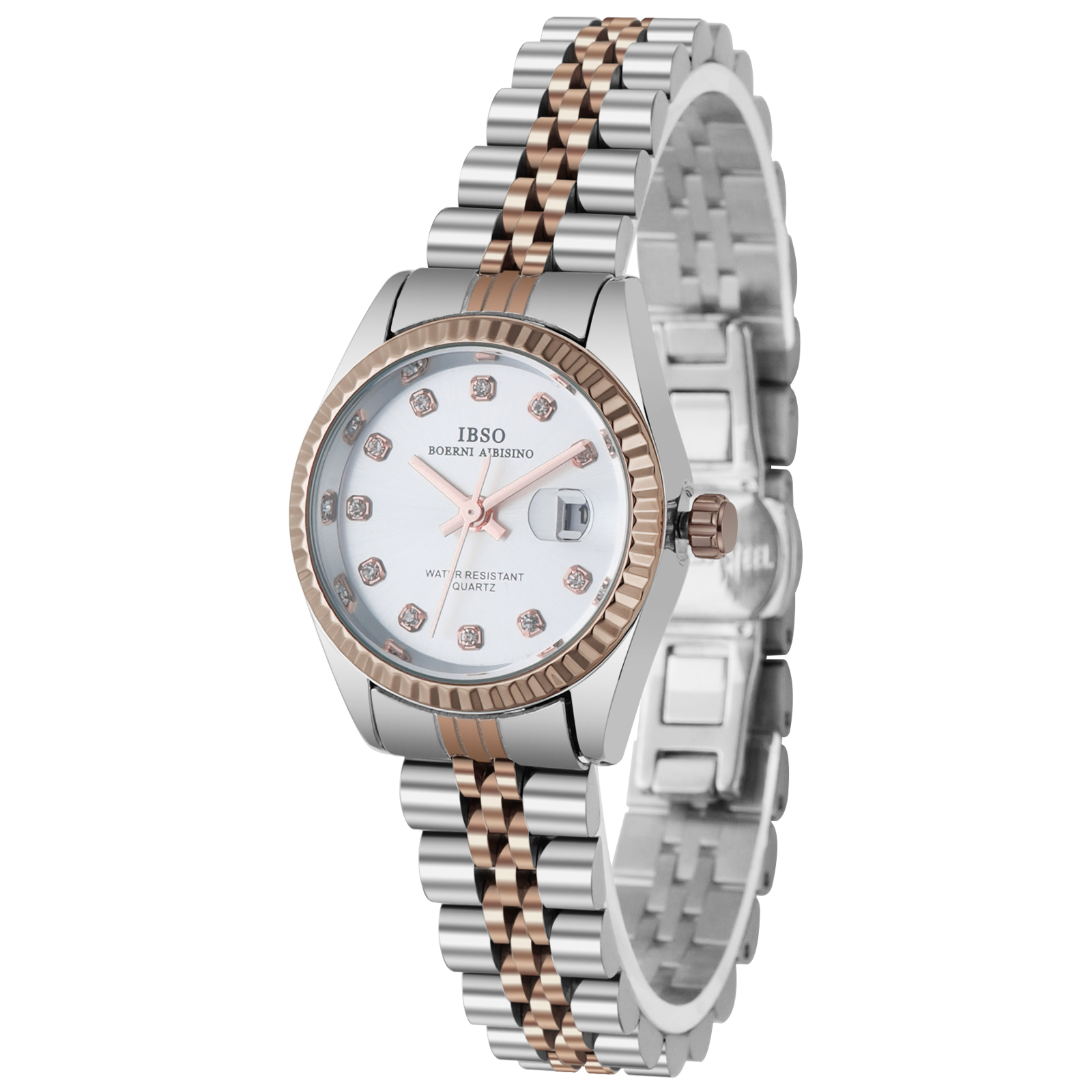 The manufacturer supplies IBSO steel band women's watch with diamond-encrusted calendar small dial for cross-border export 1172 Item Picture