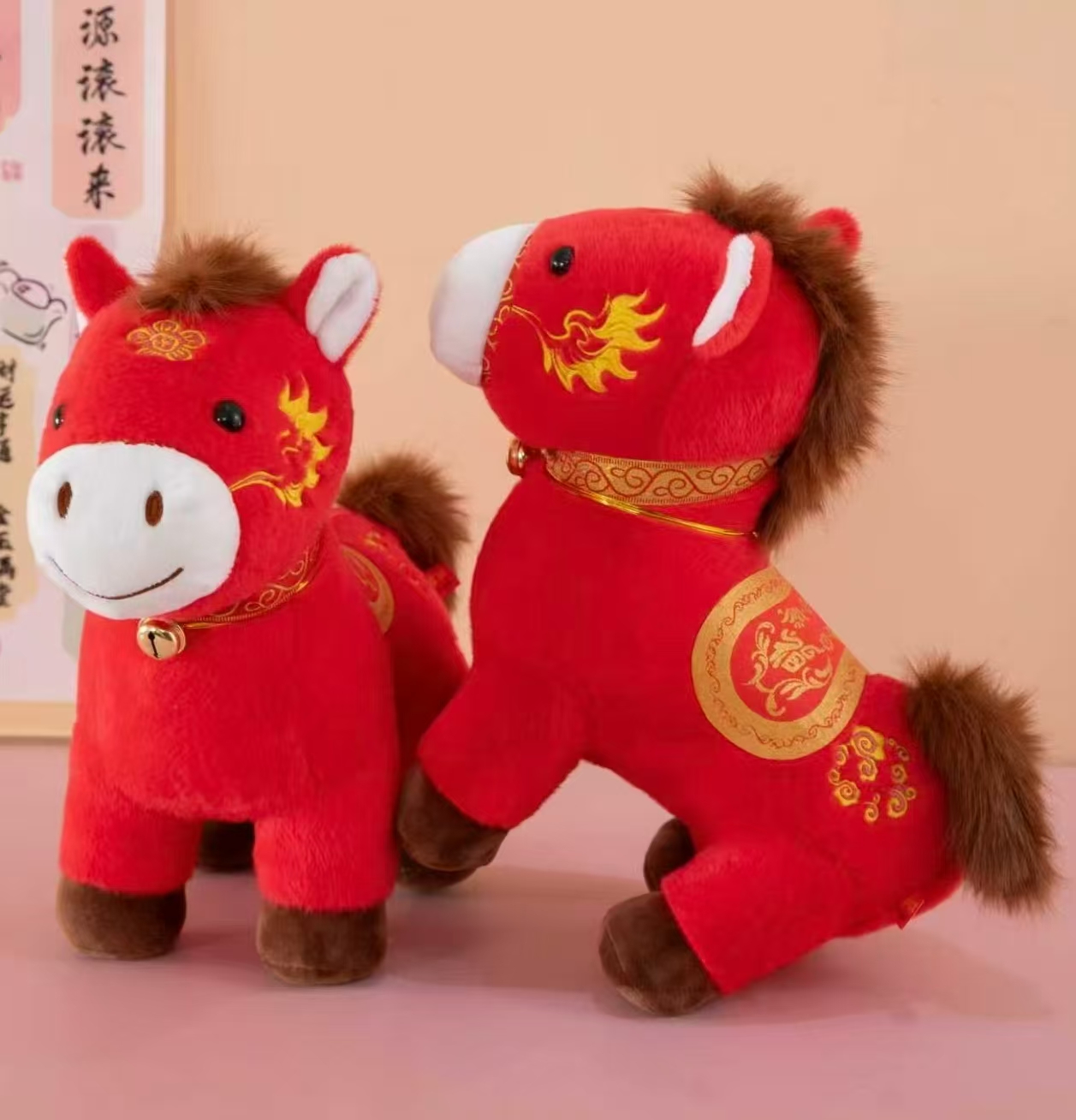 2026 Chinese Zodiac Horse Series European Mink Fleece 25CM Red Saddle Horse Plush Doll details Picture
