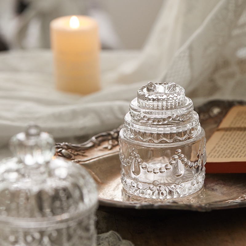 Glass cake, sugar jar, cake jar, gift decoration and accessories Specification image