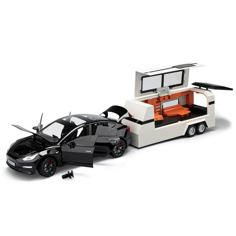 1:24 Tesla MODE13 with RV simulation alloy car model, car model, metal toy car ornament, boy Item Picture