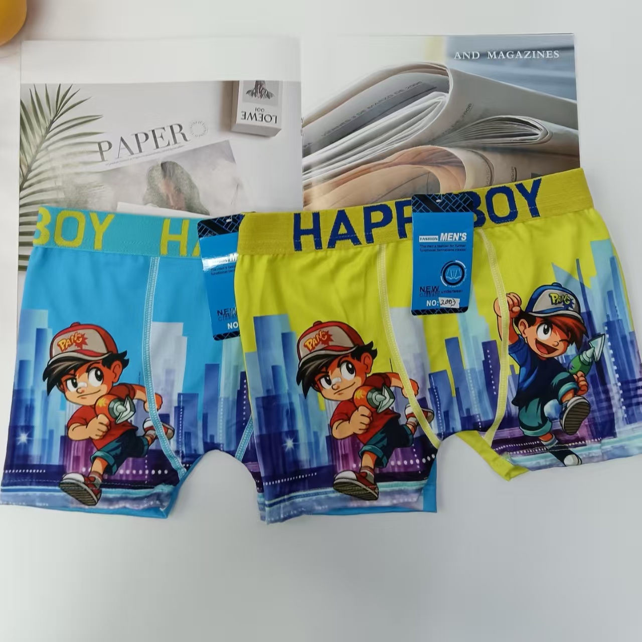 Comfortable printed mixed-color children's underwear for export, straight-leg pants for boys full figure