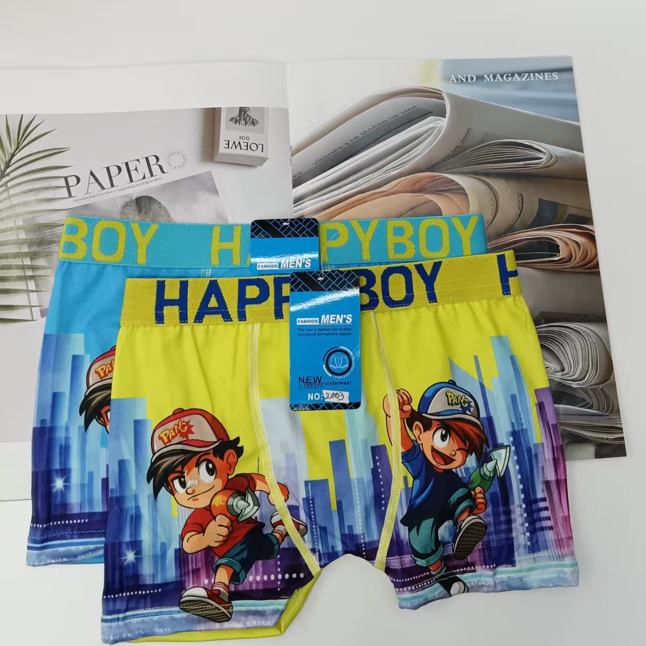 Comfortable printed mixed-color children's underwear for export, straight-leg pants for boys Specification drawing