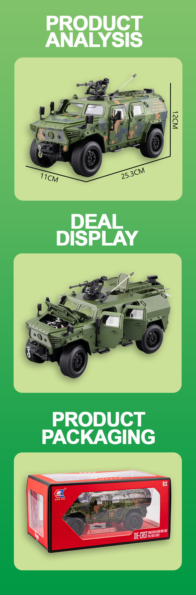 1:20猛士装甲车仿真合金车模汽车模型金属玩具车摆件男孩玩具送礼详情6