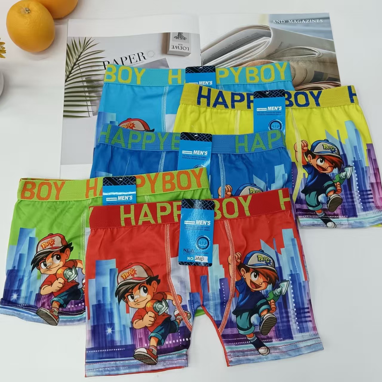 Comfortable printed mixed-color children's underwear for export, straight-leg pants for boys details Picture