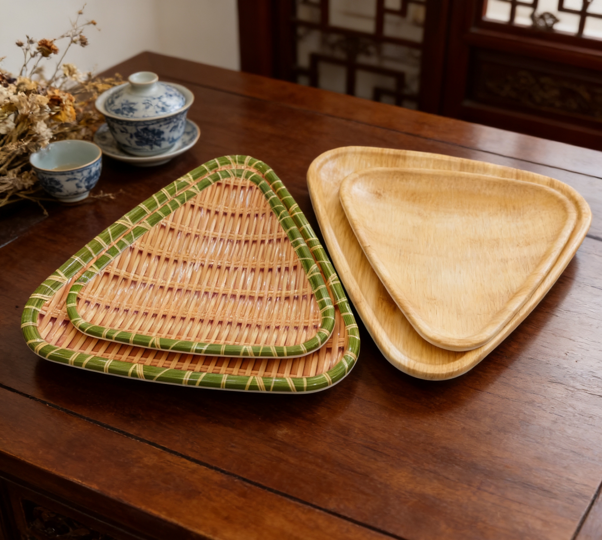 Melamine imitation bamboo fruit plate, heat-resistant and easy to clean, multi-purpose plate for guests, shock-resistant, melamine tray, home living room snack and fruit plate, wholesale imitation bamboo texture tableware