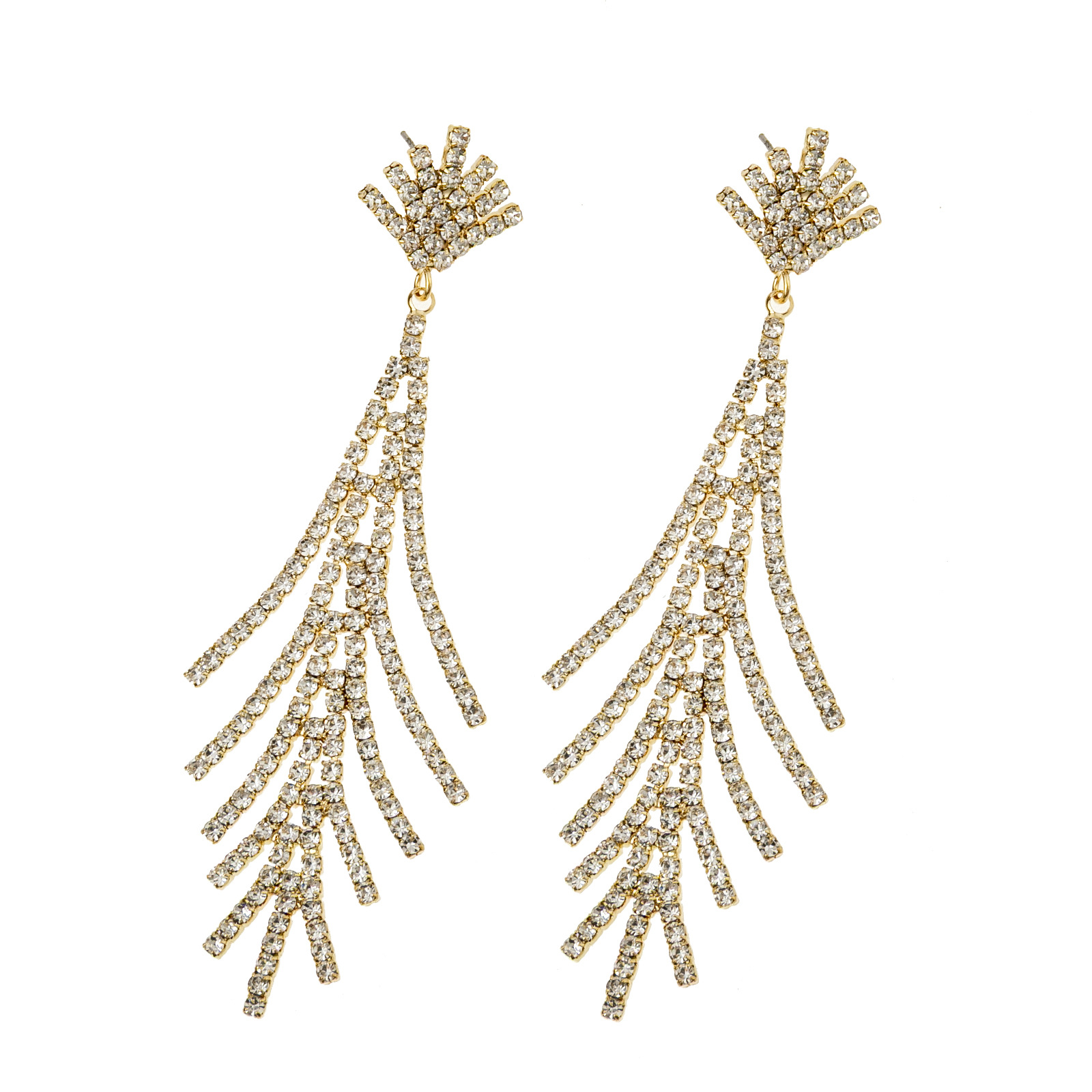 Factory supply Fashionable full-diamond fishbone-shaped earrings, elegant and light luxury, forked pendant rhinestone earrings, long earrings, cross-border accessories wholesale details Picture