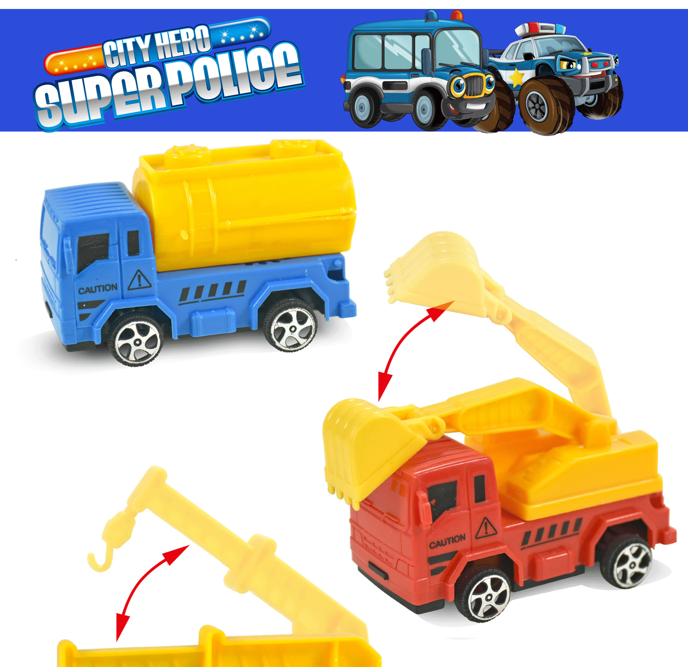 仿真回力迷你小型儿童生日礼物车模小玩具车组合装工程车挖掘机吊机翻斗车车模