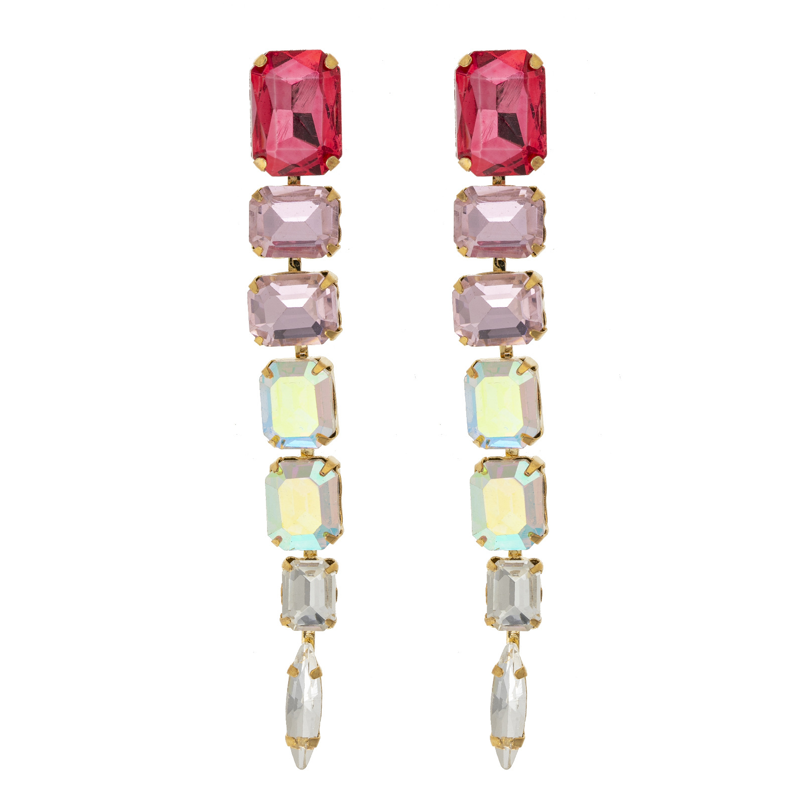 Cross-border European and American style exaggerated and trendy color diamond traceable earrings simple and exquisite high-end banquet dress accessories rhinestone earrings, long women's style elegant details Picture