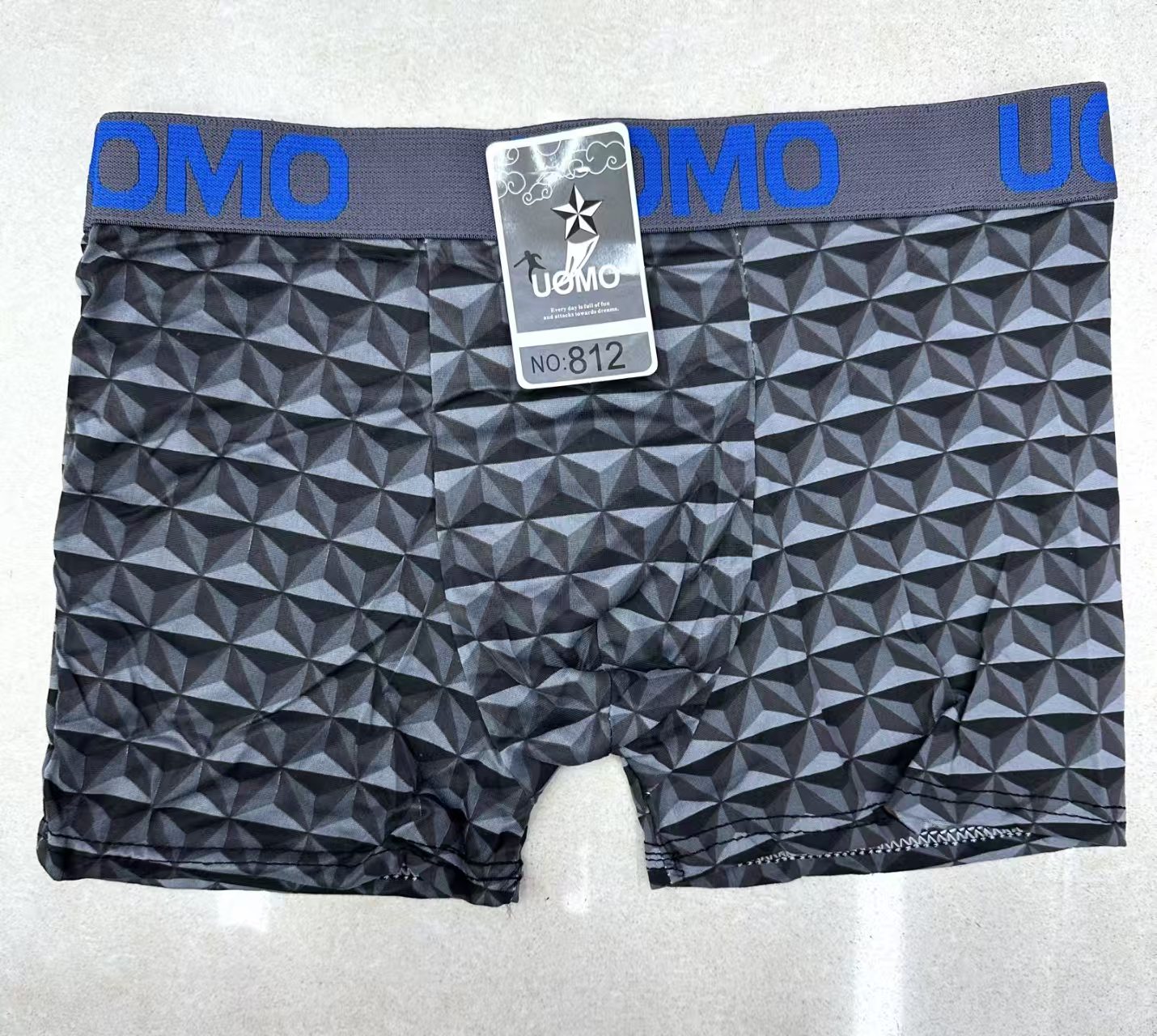 812# Men's underwear for export in stock, printed with letter edges, mixed color, comfortable flat-angle pants, customizable pattern, comfortable milk silk Qni Item Picture