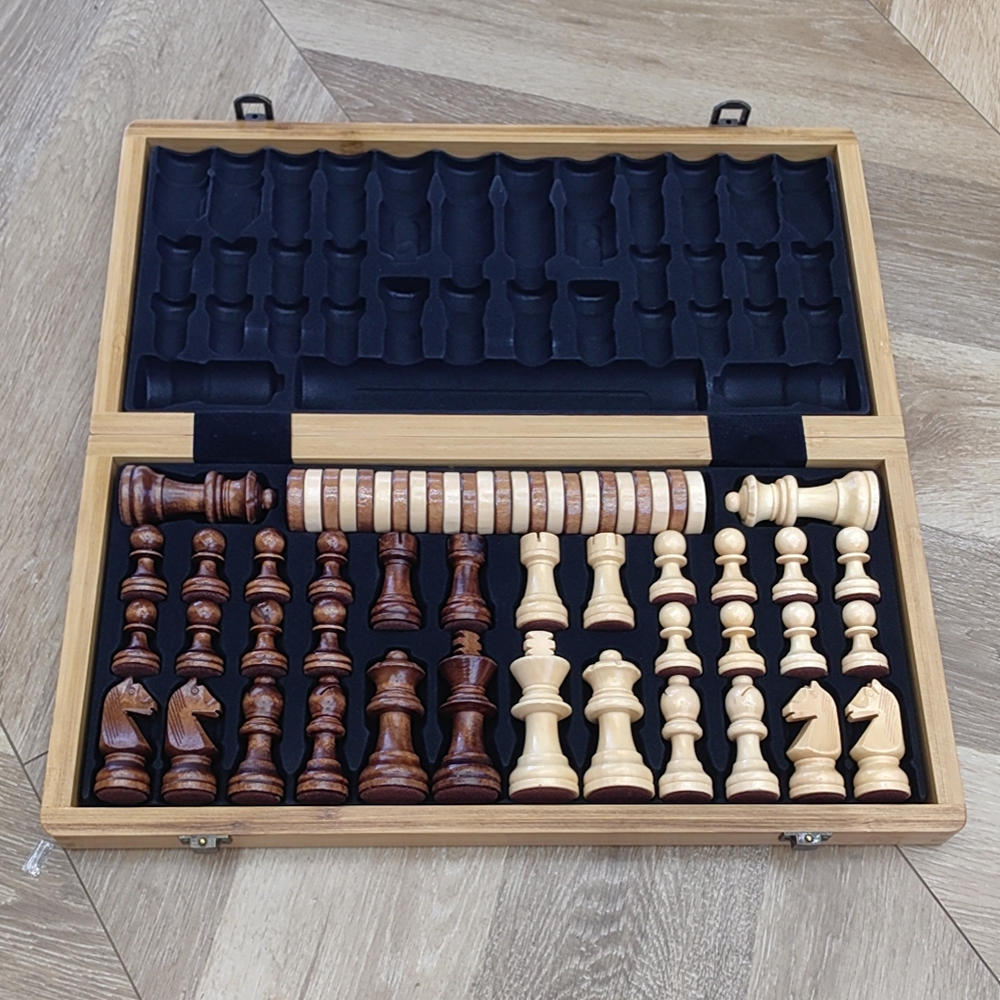 Two-in-one non-magnetic chess checkers, wooden with double back, professional-grade board game toys manufacturer for export details Picture