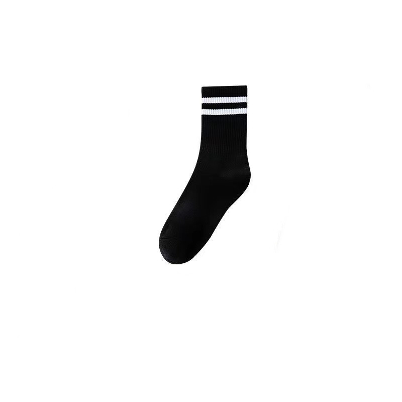 Shark pants with socks, women's black, white and gray double-bar mid-calf socks, pure cotton trendy casual sports long socks, Instagram trend Item Picture