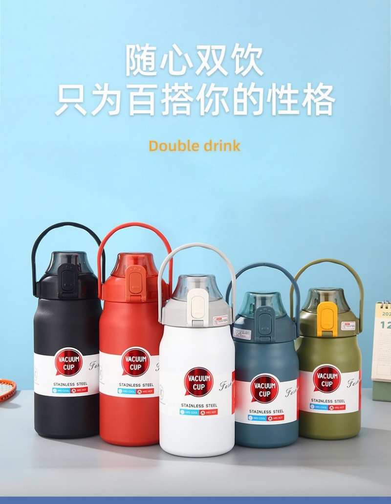 新款不锈钢高颜值保温杯男女便携式吸管杯户外提手运动水壶水杯详情1