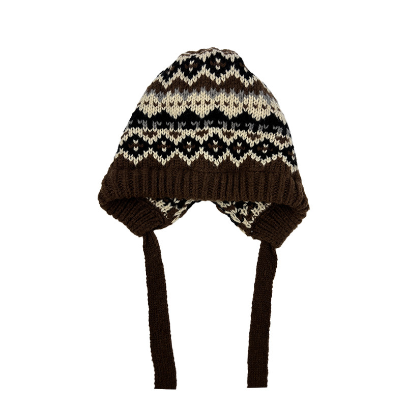 Fair Island-style knitted caps for women in 2025 are cute, versatile, warm, windproof, ear-protecting, headscarves and ballack caps Specification image