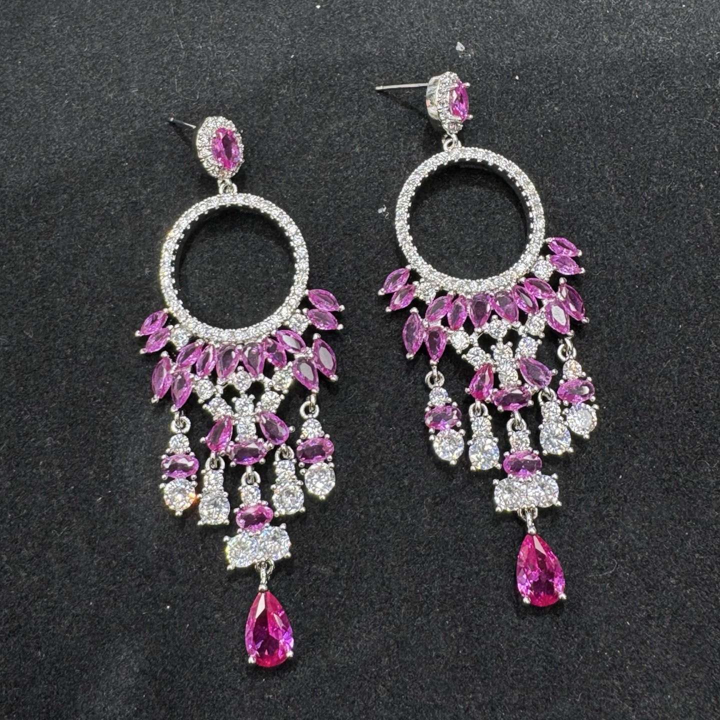 Fashionable, light luxury, grand and dynamic, slightly inlaid light luxury zircon color layering design sense zircon tassel earrings details Picture
