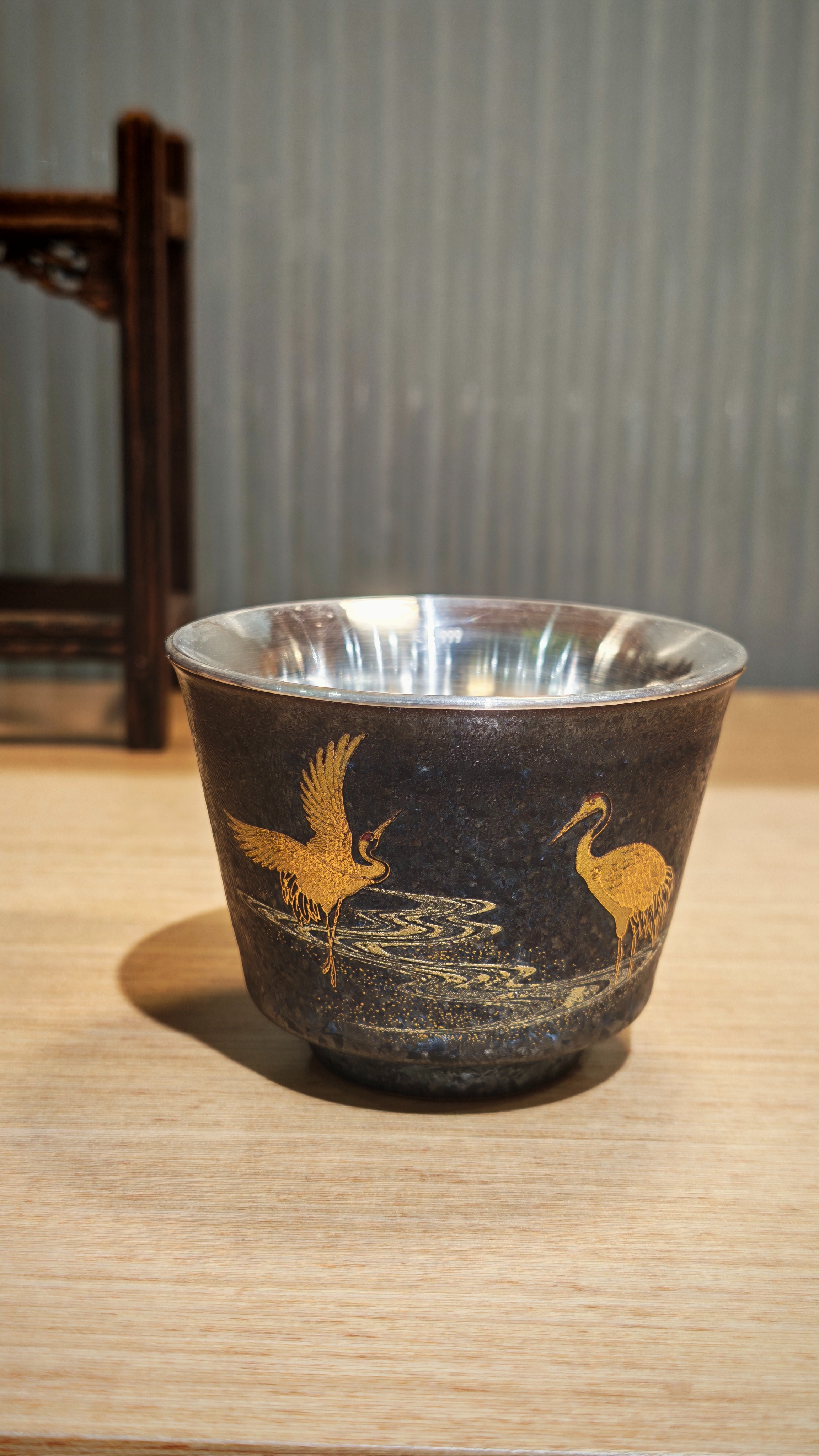 瑞鹤呈祥仙鹤足银999纯银杯