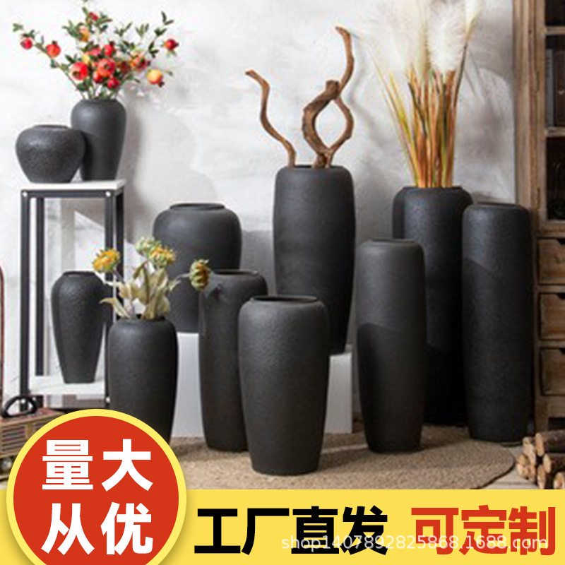 景德镇简约陶瓷大花瓶摆件客厅落地干插花复古陶罐干枝新中式花盆