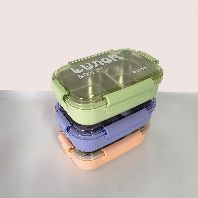 H226-345 stainless steel lunch box for students and office workers, simple three-color large-capacity bento box, divided into compartments, no cross-contamination of flavors detail image 9