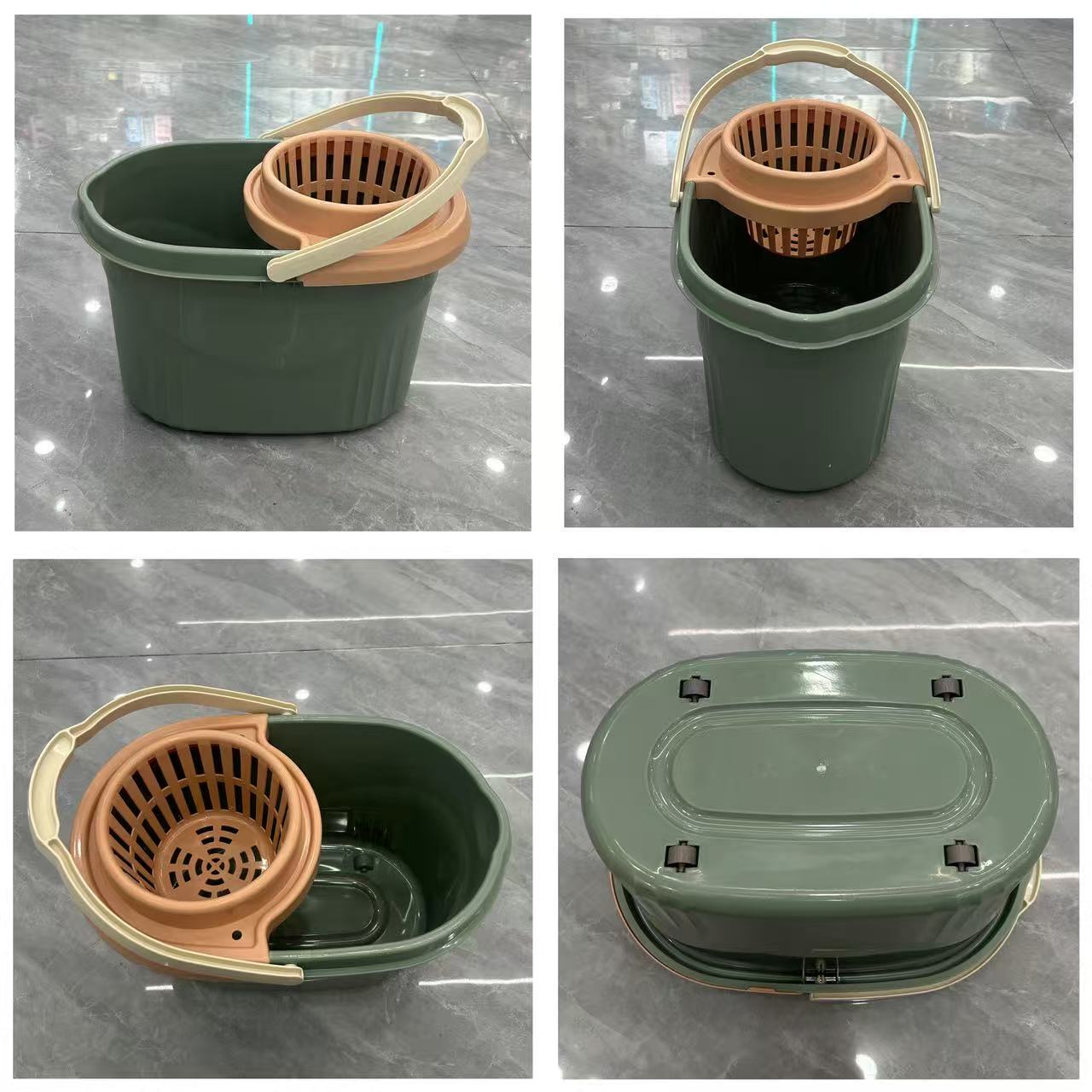Household cleaning extruded water bucket with plastic wheels, durable thickened mop, floor mop bucket, mop cloth bucket, mop, hand-washable mop Item Picture