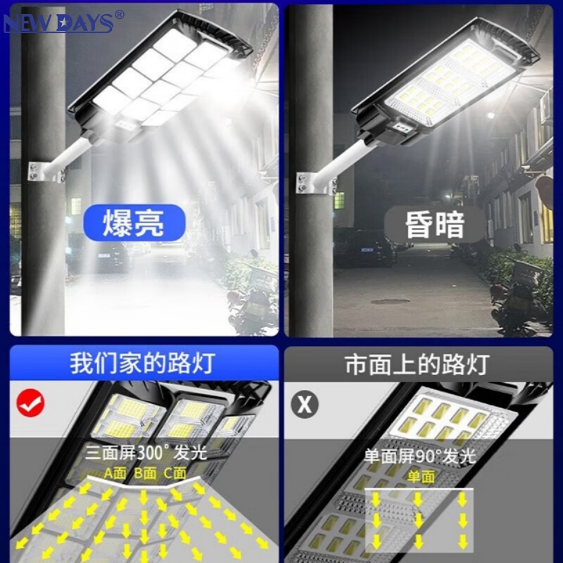 NEWDAYS brand cross-border new LED solar lamp lighting street lamp, waterproof human body sensing energy-saving high-brightness emergency lamp, home courtyard Led integrated solar street lamp details Picture