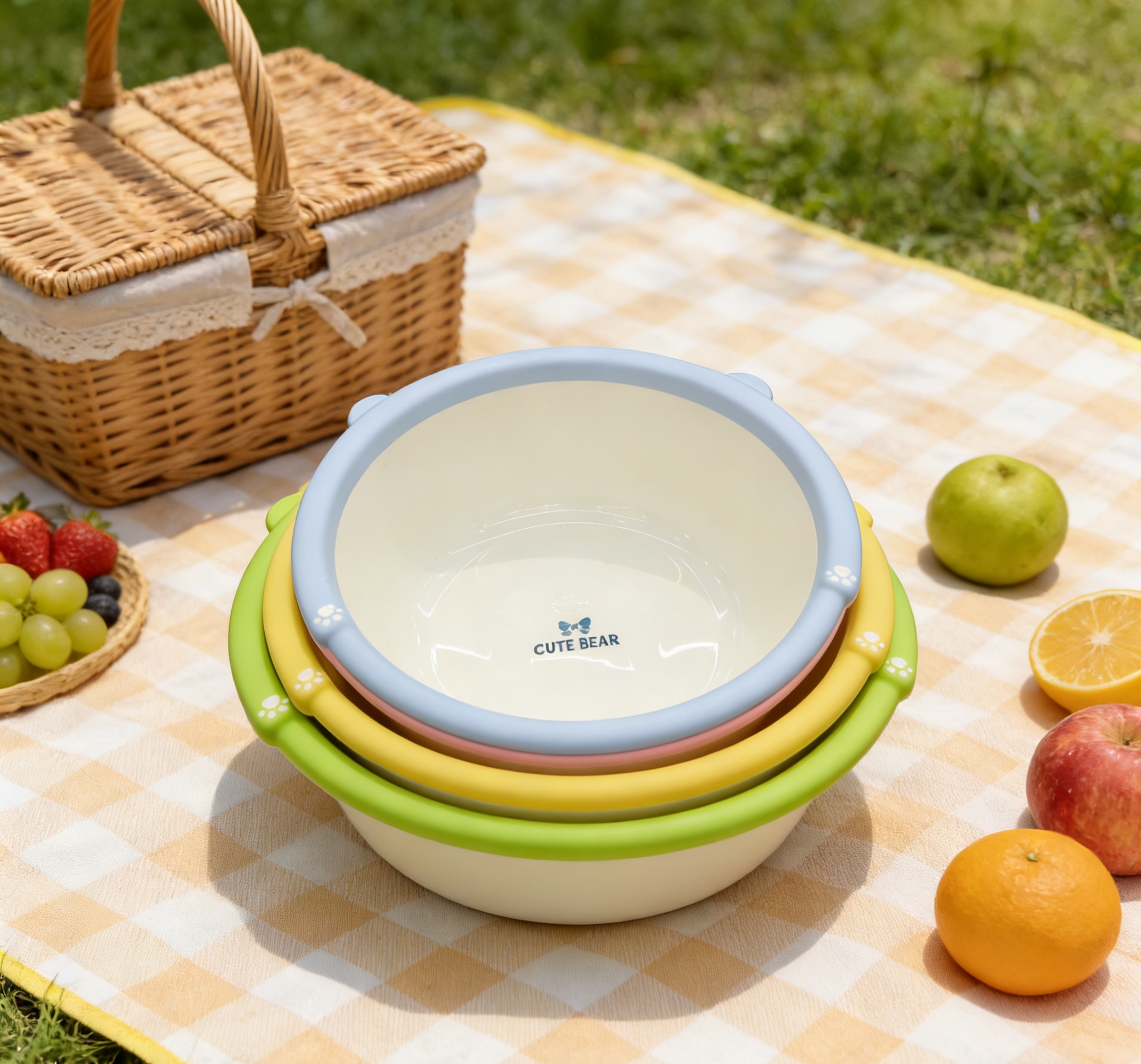 Wholesale of thickened anti-slip children's plastic washbasins with cute little bear babies details Picture