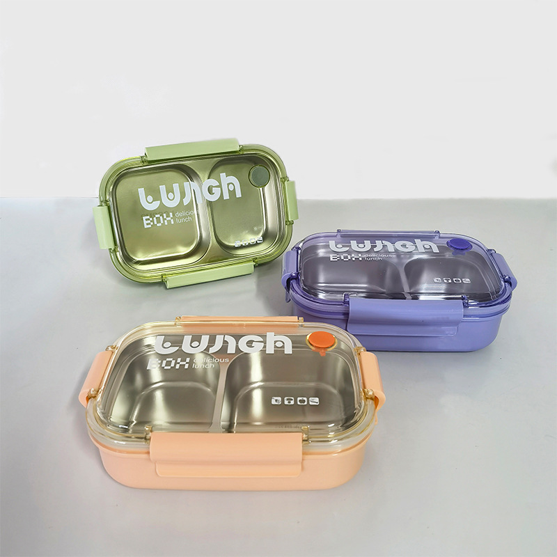 H226-345 stainless steel lunch box for students and office workers, simple three-color large-capacity bento box, divided into compartments, no cross-contamination of flavors detail image 8
