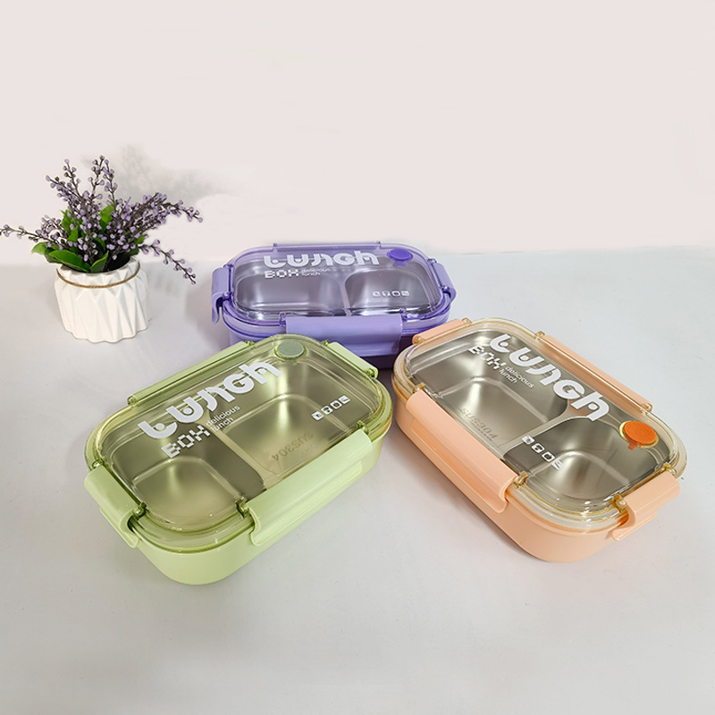 H226-345 stainless steel lunch box for students and office workers, simple three-color large-capacity bento box, divided into compartments, no cross-contamination of flavors