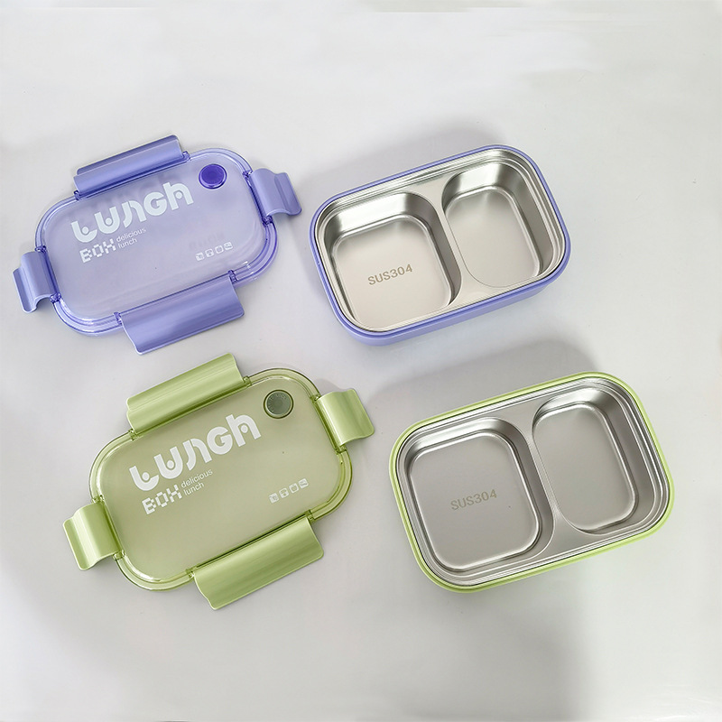 H226-345 stainless steel lunch box for students and office workers, simple three-color large-capacity bento box, divided into compartments, no cross-contamination of flavors Specification image