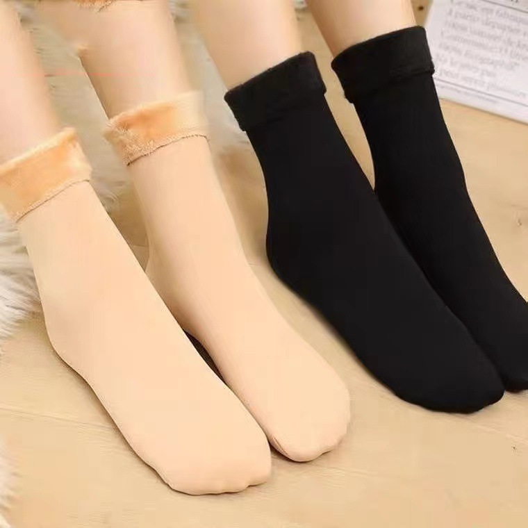 Snow socks, women's fleece thickened winter flesh-colored bare-leg mid-calf socks, skin-colored black fleece socks, warm socks Specification image