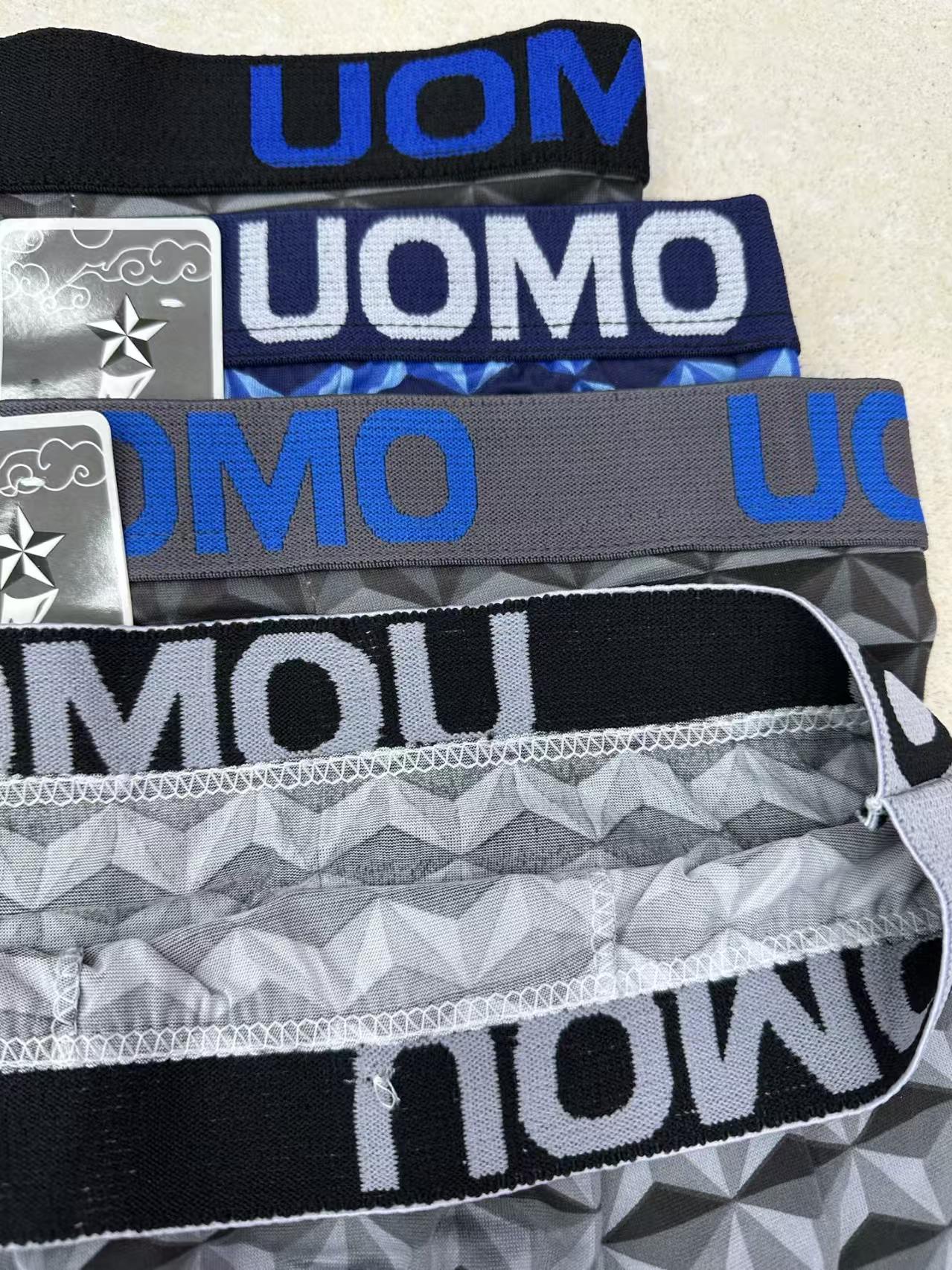 812# Men's underwear for export in stock, printed with letter edges, mixed color, comfortable flat-angle pants, customizable pattern, comfortable milk silk Qni details Picture