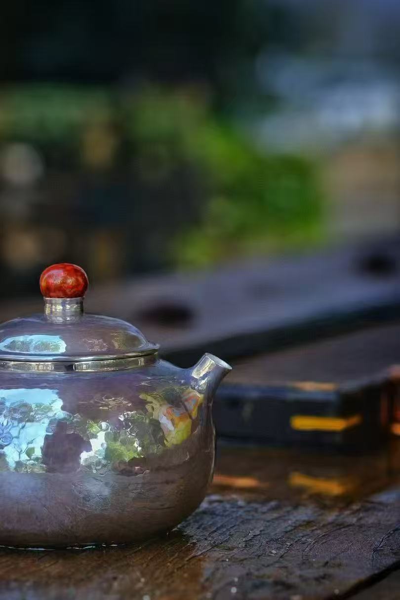 迷你小西施泡茶壶中银999纯手工一张打银壶